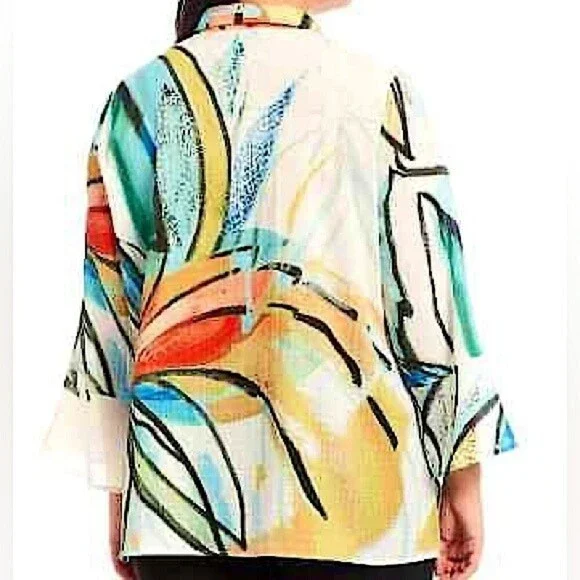 Ali Miles Artsy Graphic Tropical Floral Lightweight Tunic Button Down Top - Picture 2 of 11